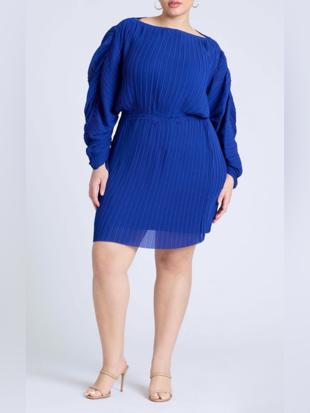 Eloquii Size 16 Royal Blue Plisse Pleated Long-Sleeve Mini Dress (Missing Slip)